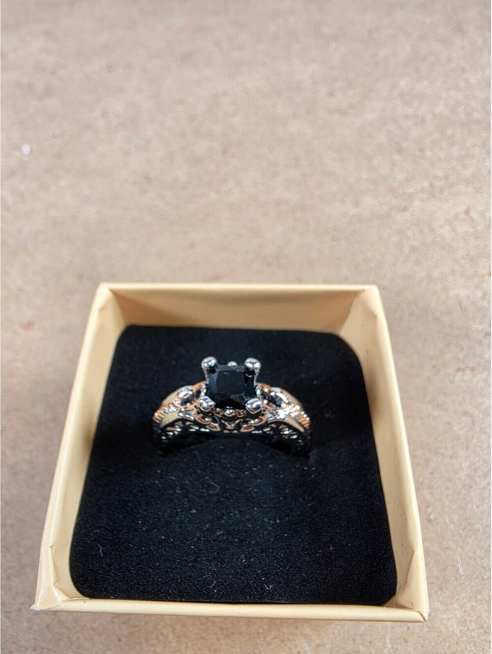 Black Gemstone Copper Statement Ring Size 9